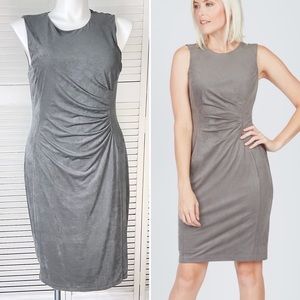 London Times ruched microsuede sheath dress